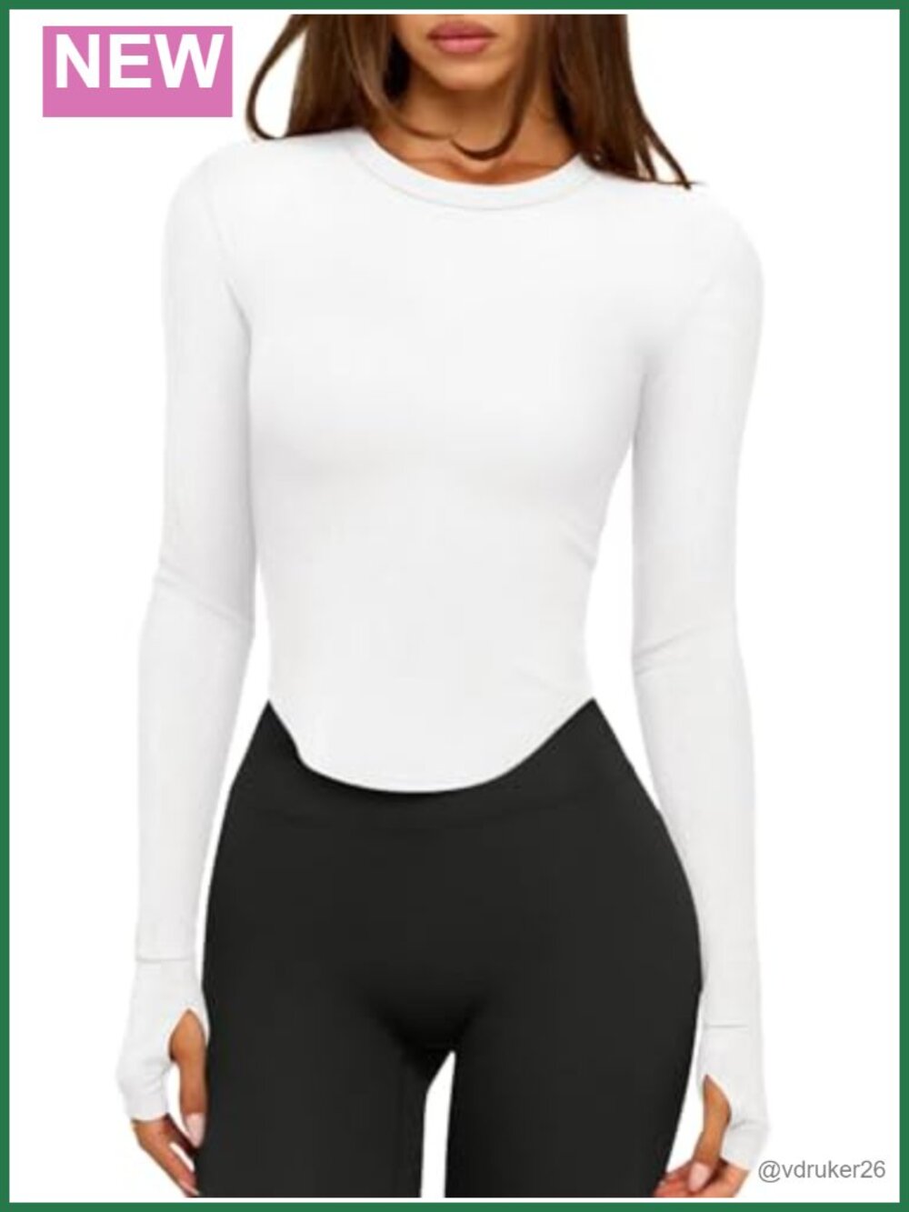 Long Sleeve Workout Crop Top Ribbed Crew Neck Yoga Shirt Thumbholes